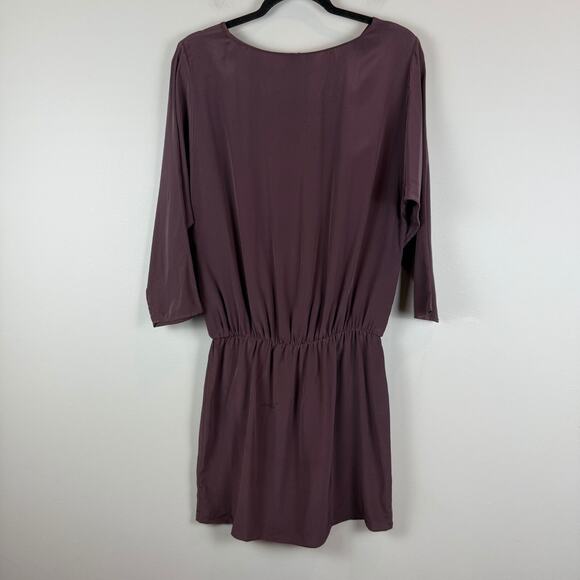 Rory Beca Sheath 100% Silk Dress Women Medium Burgundy Pleated 3/4 Sleeve Modest - Picture 3 of 8